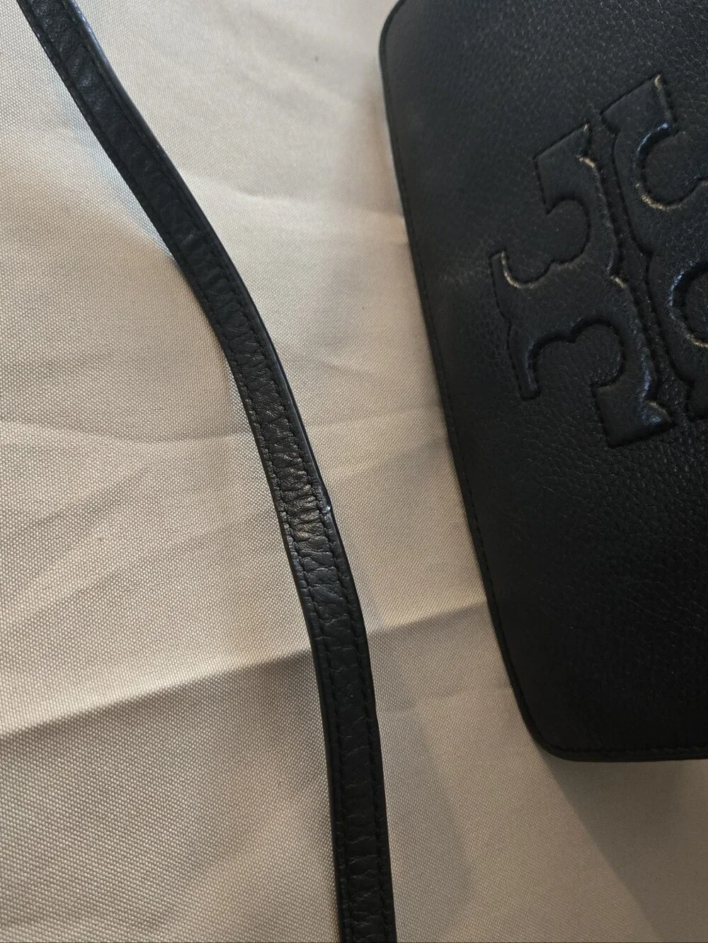 Tory Burch Bombe T Small Crossbody Bag in classic black.